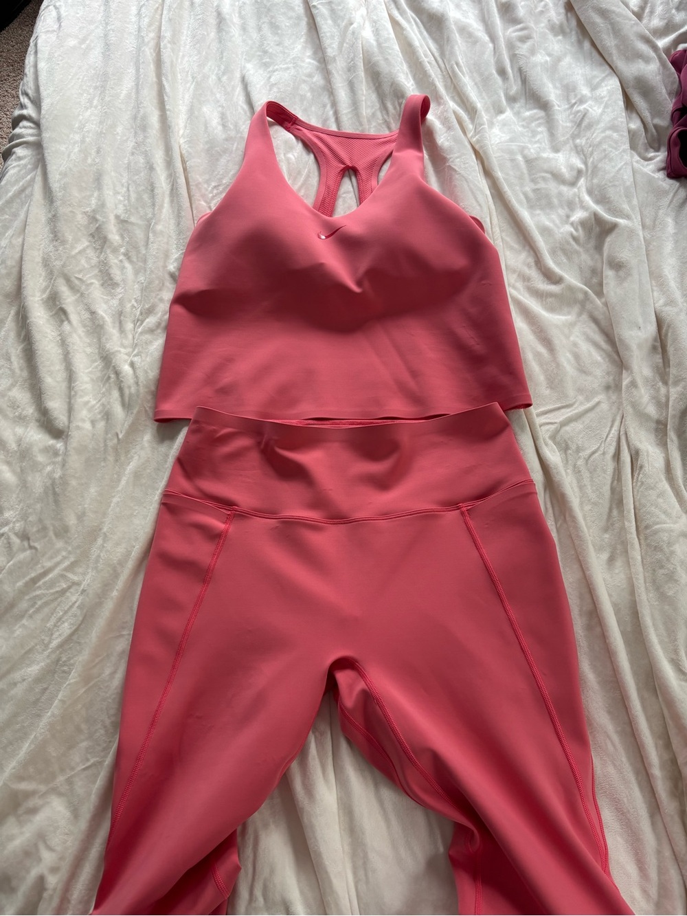 Nike Coral Pink Sports Bra and High-Waist Leggings Set